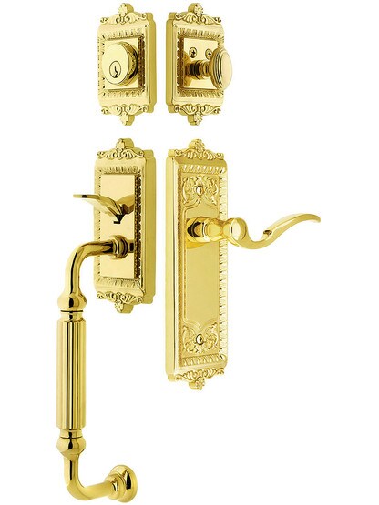 Windsor Entry Lock Set in PVD Finish with Left-Handed Bellagio Lever and